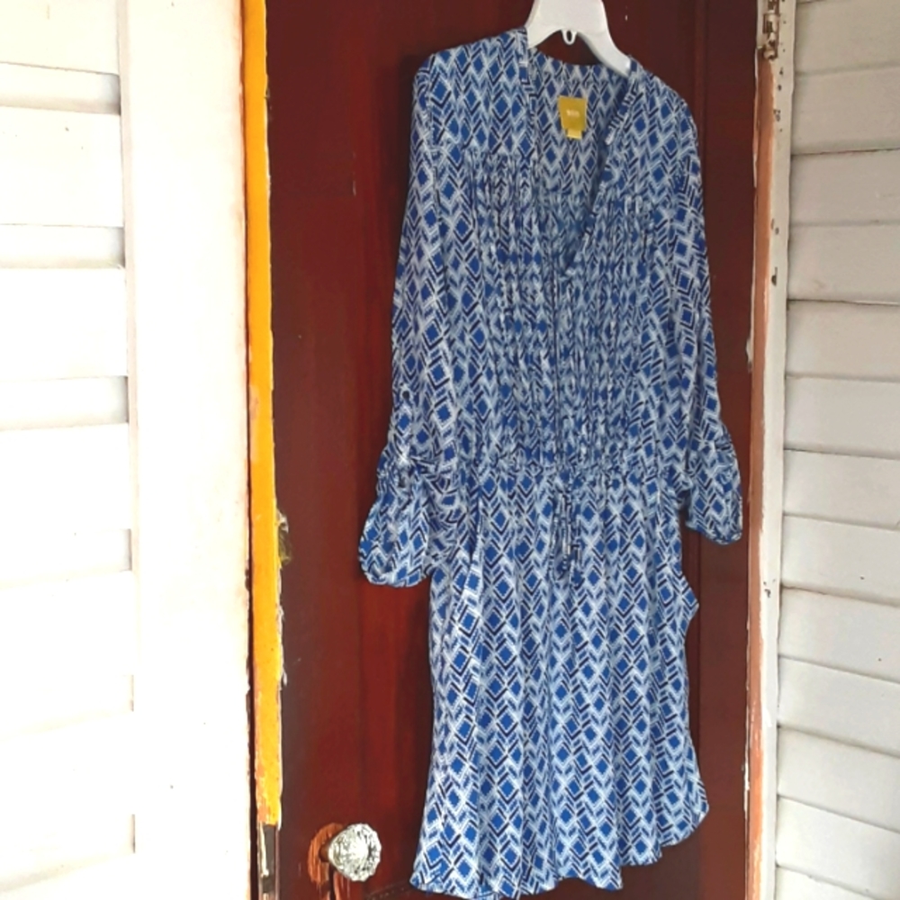 Mauve Sz Large Drawl String Geometric Print Dress… - image 1